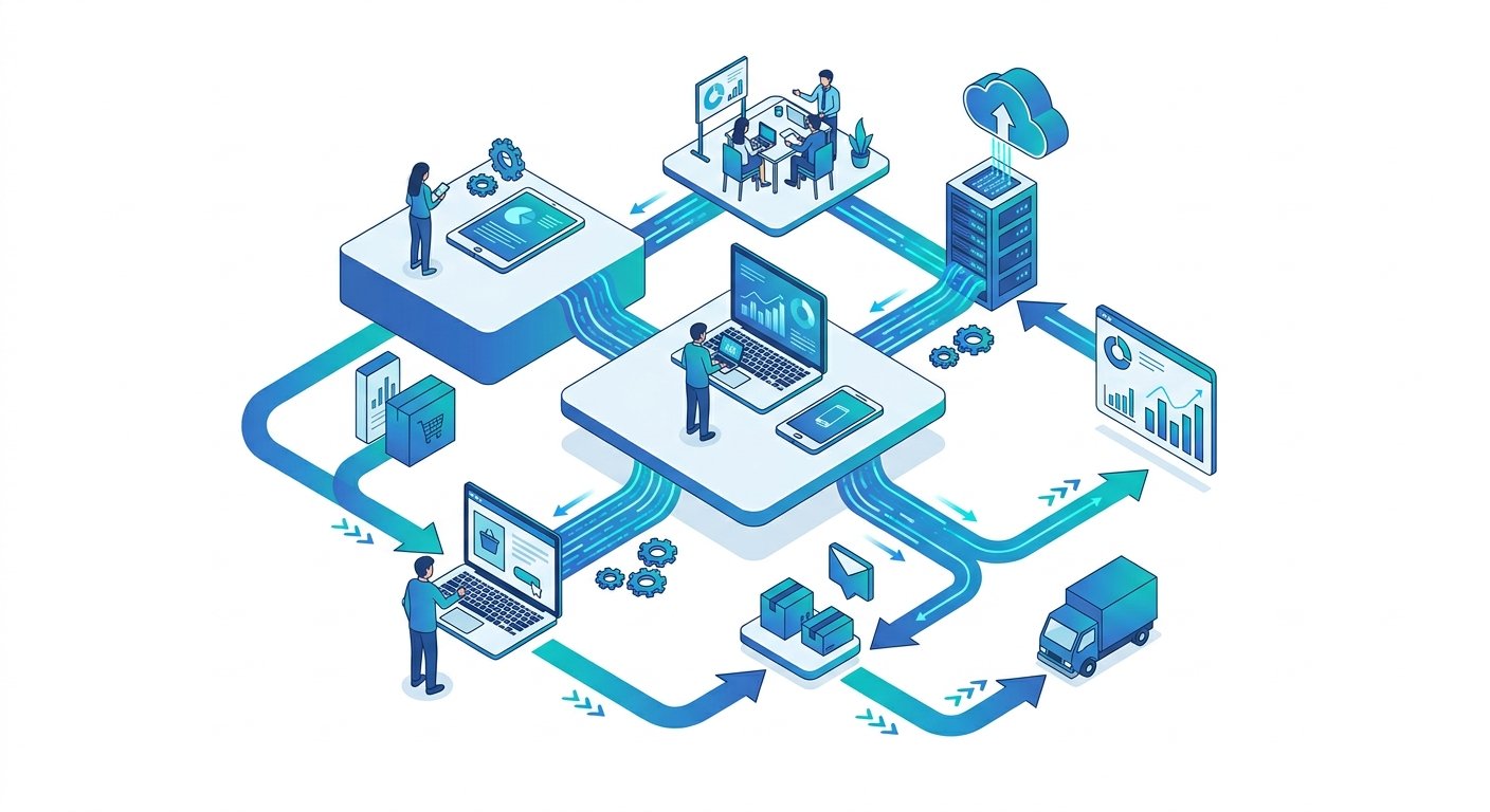 Digital automation and workflow integration illustration